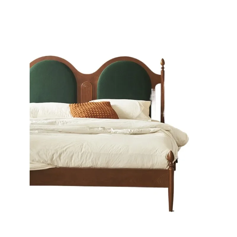 

French retro solid wood bed master bedroom household 1.8 meters large bed ash wood light luxury medieval