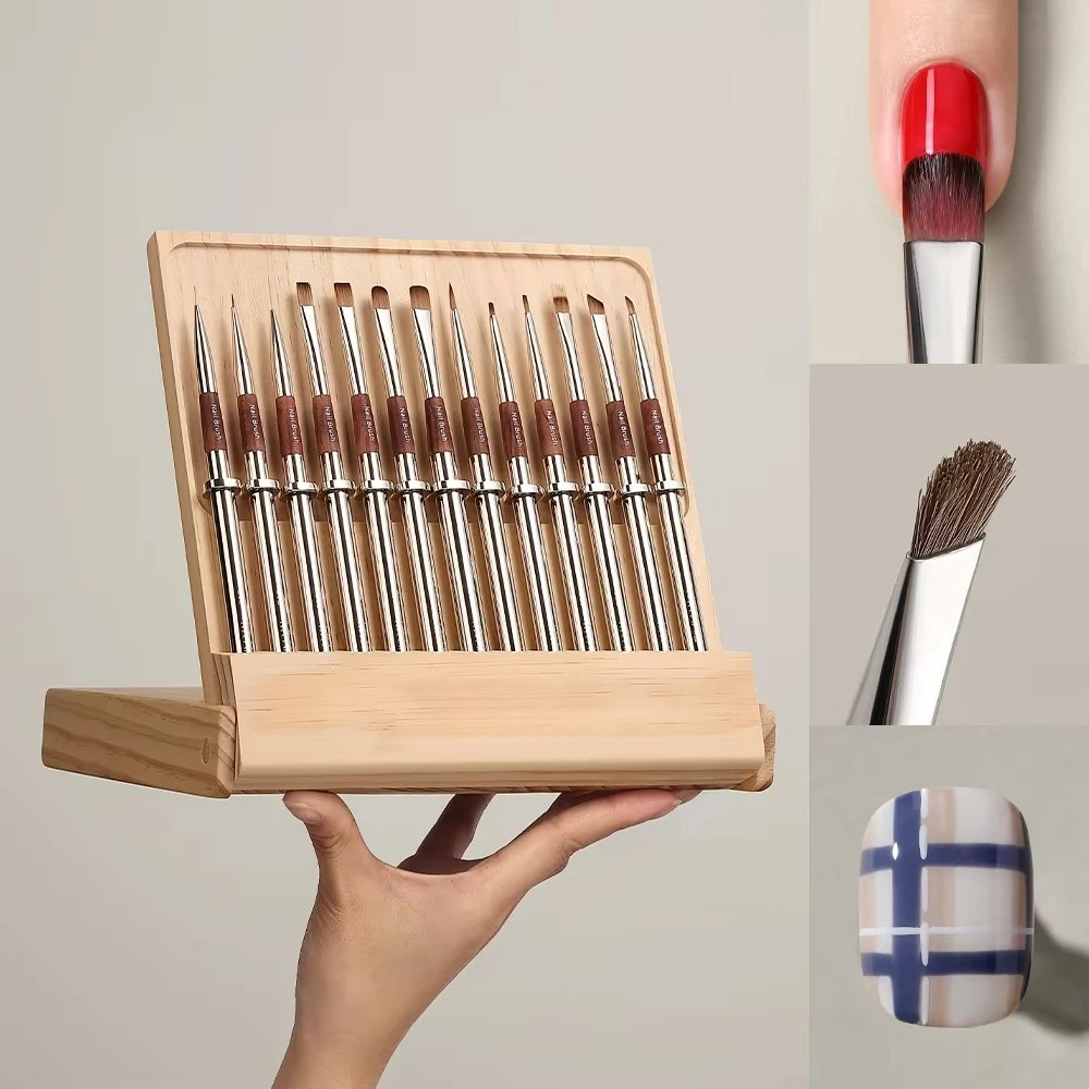 Professional Wooden Polyamide Fiber Wool Ombre French Brush Nail Tool Kit Art Builder Gel Liner Polish Brushes Set