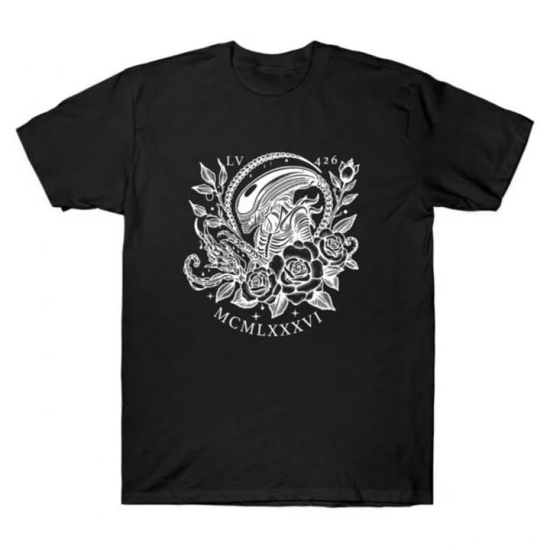 

Xenomorph 1986 Tattoo print tee Sci-Fi Alien Gift T-Shirt Weyland LV-426 Horror movie Short Sleeve Graphic clothes All size tops