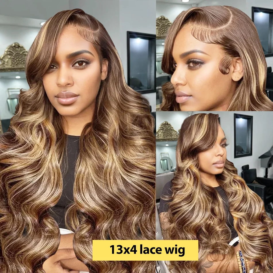 Perruque Lace Front Wig Body Wave Naturelle Colorée, Blond Miel, 13x6, 30 Pouces, à Reflets, pour Femme