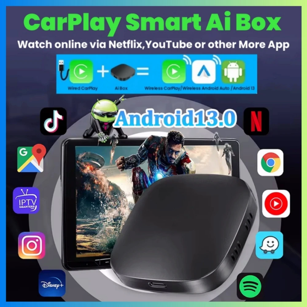 3IN1 Android 13 CarPlay TV Box Bezprzewodowy adapter Android Auto Samochodowa obsługa multimedialna Netflix YouTube Dla Benz Audi Kia Hyundai VW