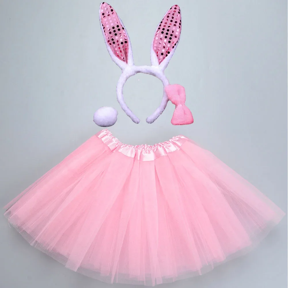 Mädchen Frauen Kaninchen Hase Stirnband Tutu Rock Schwanz Fliege Set Party Geschenk Geburtstag Halloween Kostüm Cosplay