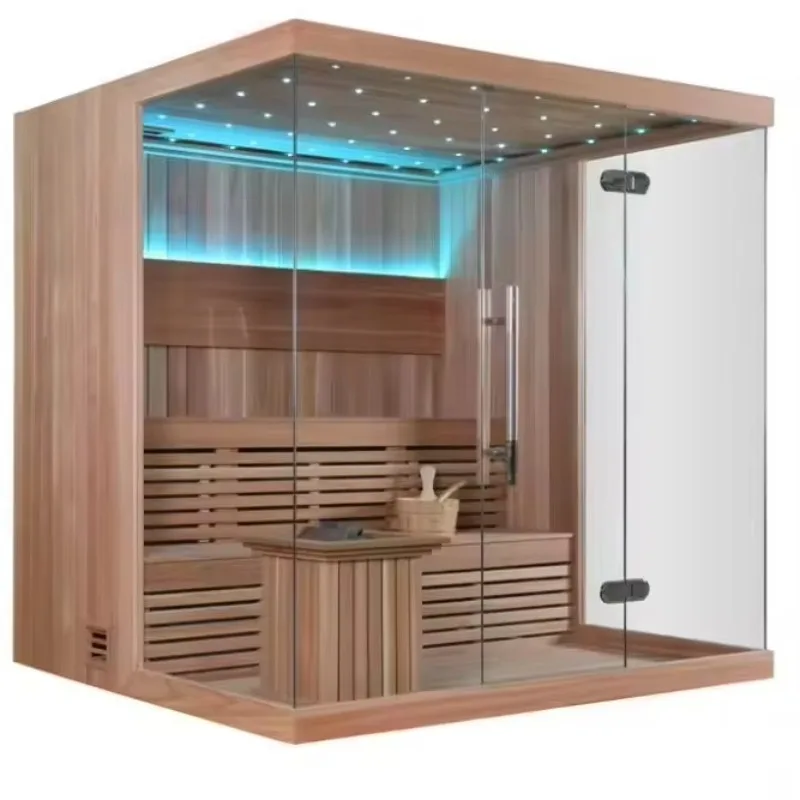 Modern Red Cedar Solid Wood Outdoor Villa Sauna Room with Computer Control Panel Steam & Dry Sauna Shower Customized