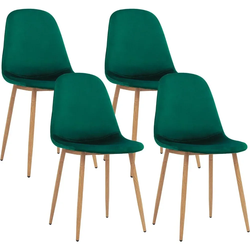 Dining Chair Set of 4 with Velvet Cushion Seat, Green Back and Metal Legs, Modern Mid Century Dining Chair