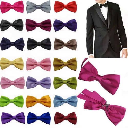 Imagen 2 del producto Pajarita de satén para hombre, pajarita clásica para fiesta de boda, corbata ajustable de Color sólido, camisa de vestir de negocios para hombre, corbatas krawatte, regalo