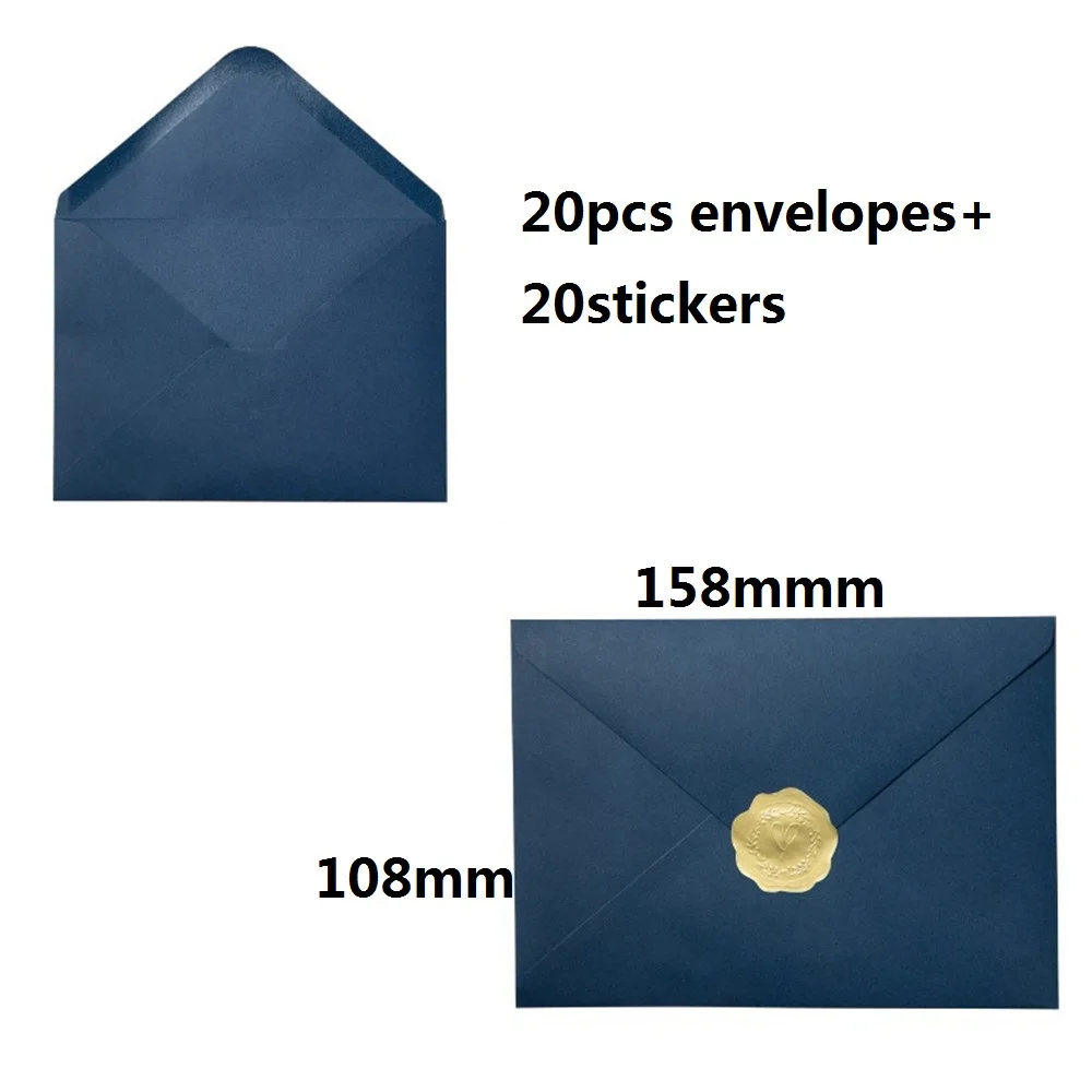 20 قطعة/الوحدة المغلفات الزرقاء خمر مع ملصقات لدعوات الزفاف ثابتة دعوة بطاقات المعايدة مغلفات الهدايا #1