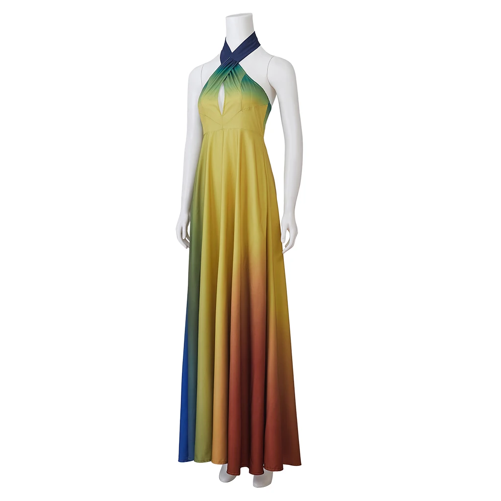 Movie Knives Out 2 Kate Hudson Cosplay Costume Birdie Jay Halter Dress Rainbow Color Dress Halloween Party Clothes