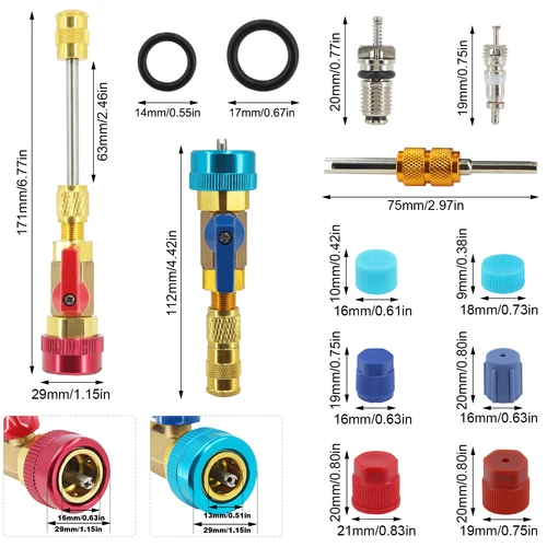 Imagen 2 del producto Instalador de núcleo de válvula R134a, herramienta de reparación rápida de alta y baja presión para aire acondicionado de coche, núcleos de válvula de refrigeración, tapas A/C