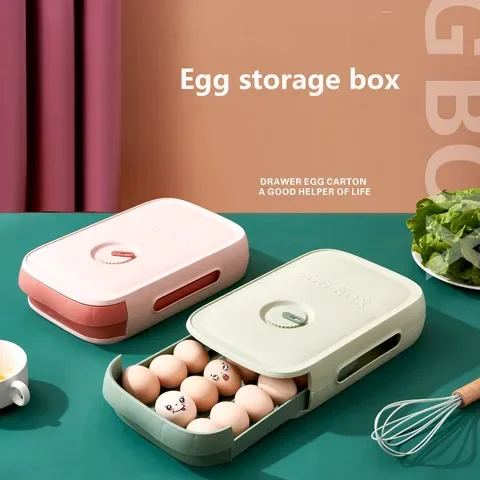 Caja de almacenamiento de huevos para refrigerador japonés, organizador de alimentos creativo para mantener la frescura del hogar, cajón rodante, herramientas de cocina