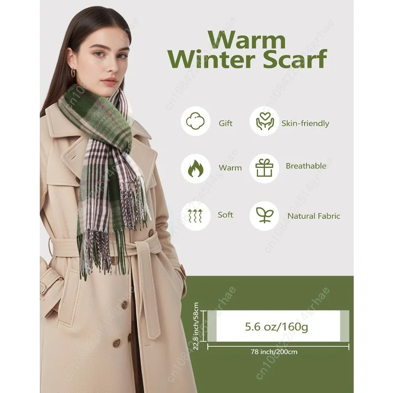 وشاح شتوي للنساء - وشاح نسائي أنيق من الكشمير منقوش لفصل الشتاء، 79 × 28 بوصة، بطانية طويلة دافئة