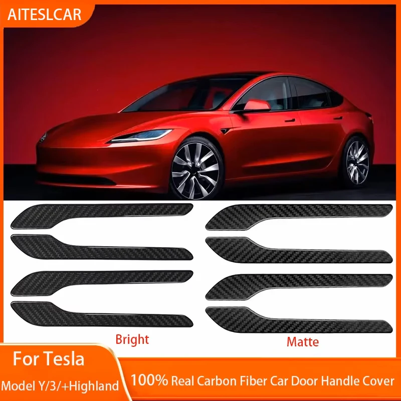 For Tesla Model Y 3 /3+ Highland 2017-2025 Accessories Real Carbon Fiber Door Handle Cover Frame Sticker Exterior Trim Bodykit