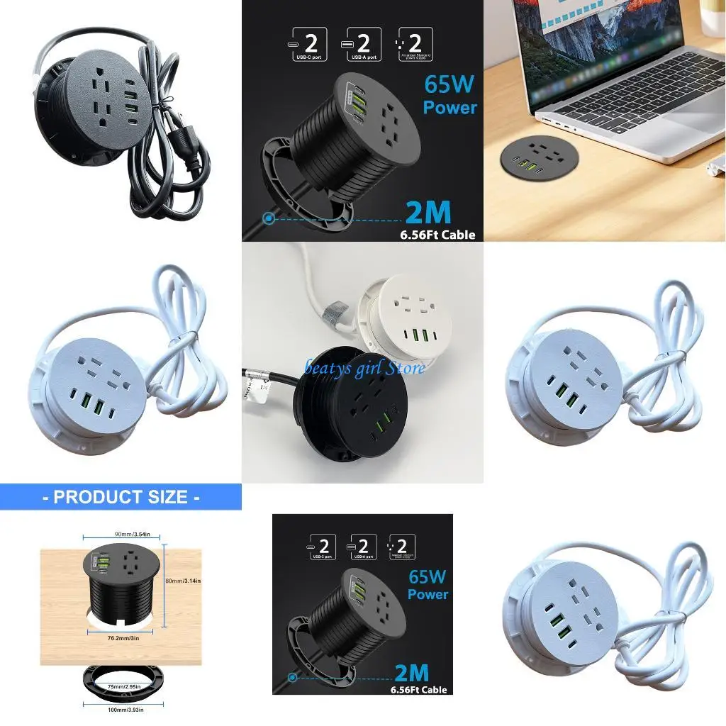 

C7AB Встроенные настольные удлинители Розетка с 2 розетками переменного тока 4 USB-порта 65 Вт USB C