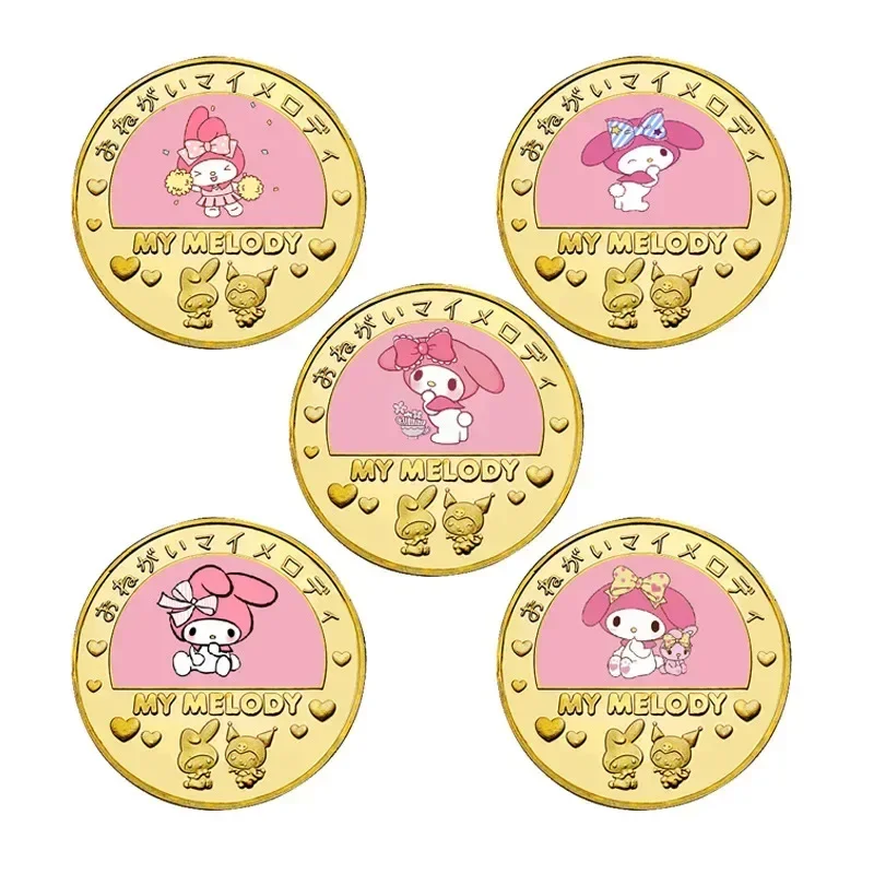 Sanrio Hello Kitty Kuromi Desenhos Animados Lembrança Moedas, Figuras de Ação Anime, Minha Melody Cinnamoroll, Colorido Metal Coleção Presentes