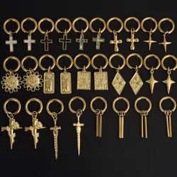 Punk Cross Sword Pendant Earring Stainless Steel Hoops Earrings For Women Men Accessories Non-Tarnish Vintage Jewelry Arete Gift