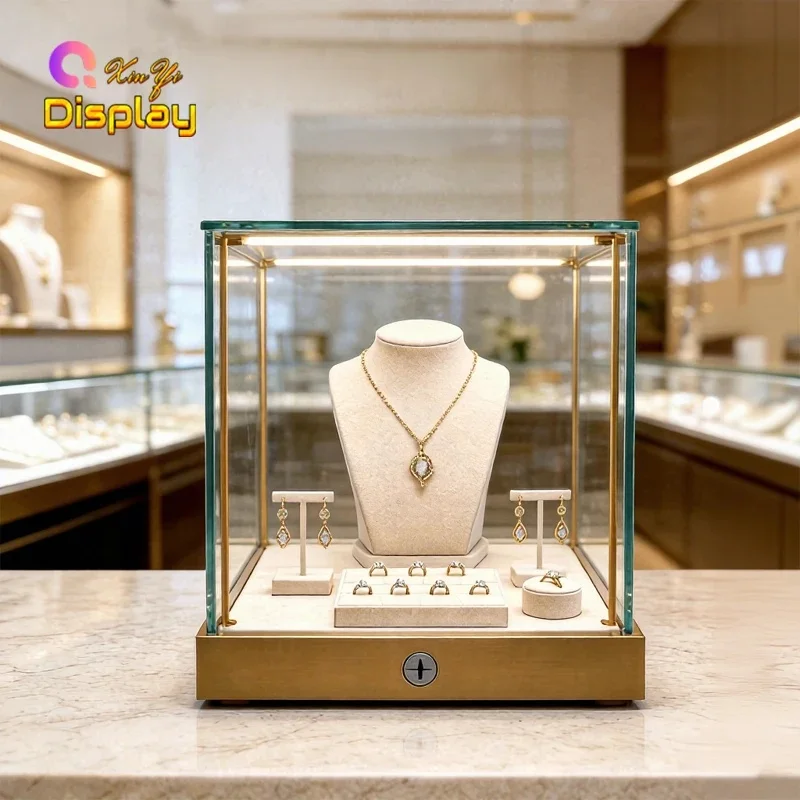 custom.Factory XINYI Metal Framed Countertop Jewelry Display Cases LED Light Eco-Friendly Showroom Watch
