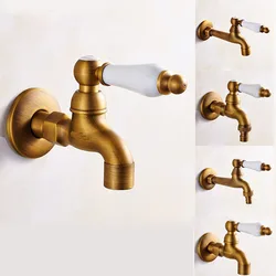 Antique Brass Outdoor Faucet para Jardim, Bibcock Tap, Wall Mount, Banheiro, Máquina de lavar roupa, Single Cold Mop Tap