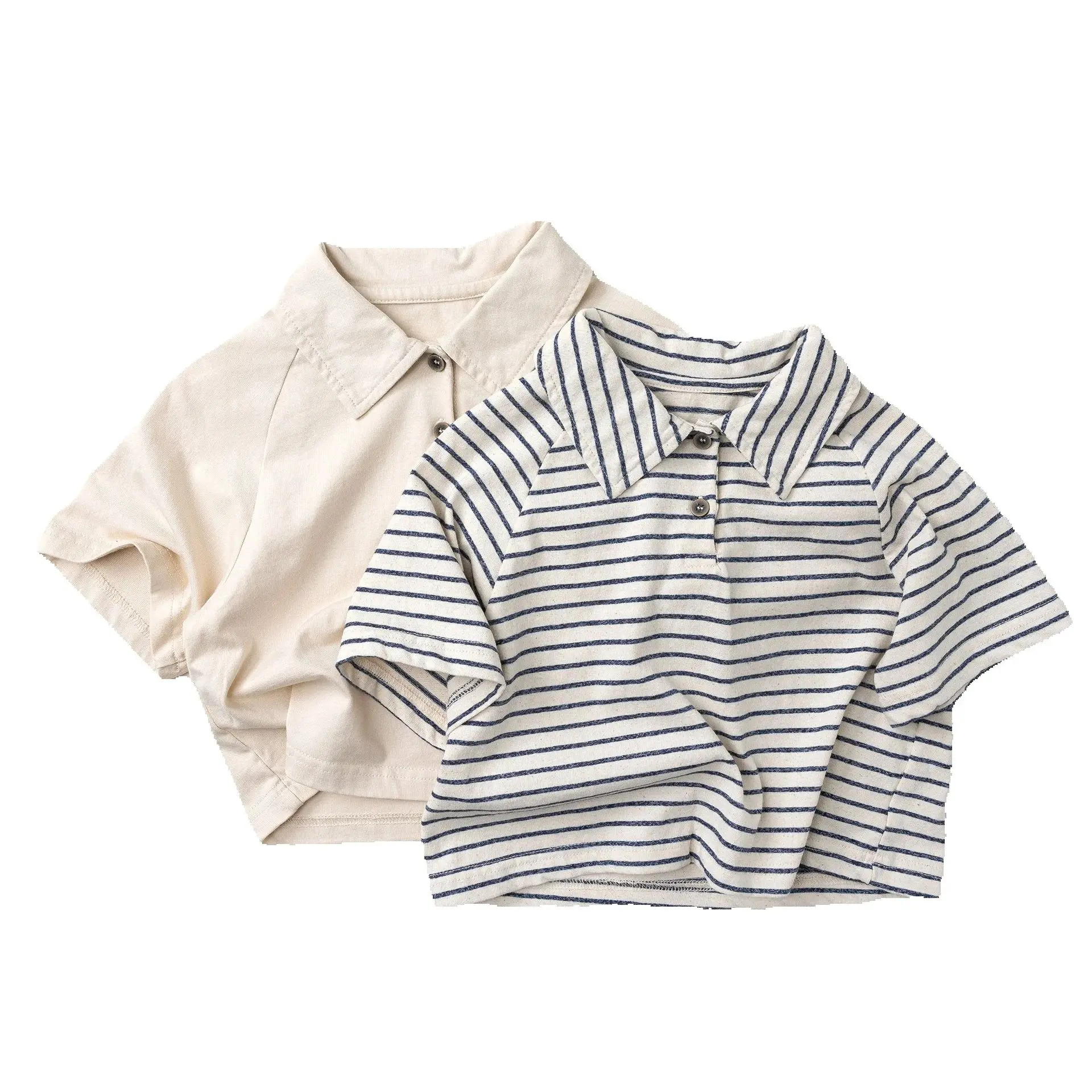 Korean Style Unisex Kids Cotton Polo T-shirt Breathable Short Sleeve Tee for Boys & Girls Summer Casual Top for 2-8 Years