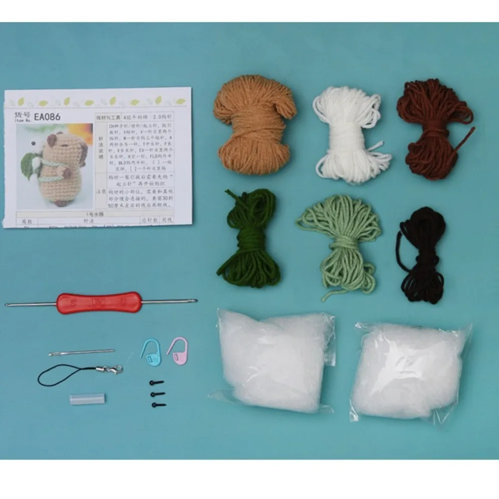 Cute Beginner Crochet Stuffed Animal Kit with Crochet Hooks Handmade Capybara DIY Crochet Kit Guinea Pig DIY Set Yarn Set Kit