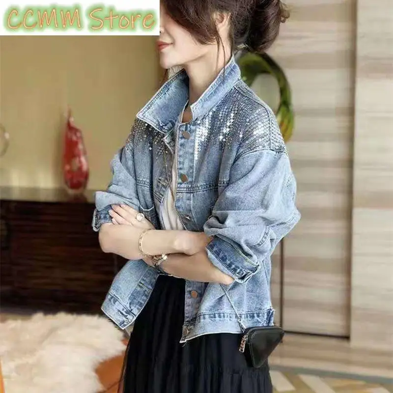 New French Retro Stand-up Collar Women's Denim Jacket Fashion Female Coat Elegant Comfortable Joker Ladies Outerwer Tops