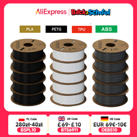 KINGROON 3D Printer Filament PLA PETG TPU ABS 5KG Bundle Black White Gray 1.75mm No bubbles Plastic 5 roll 1kg , Random Spool