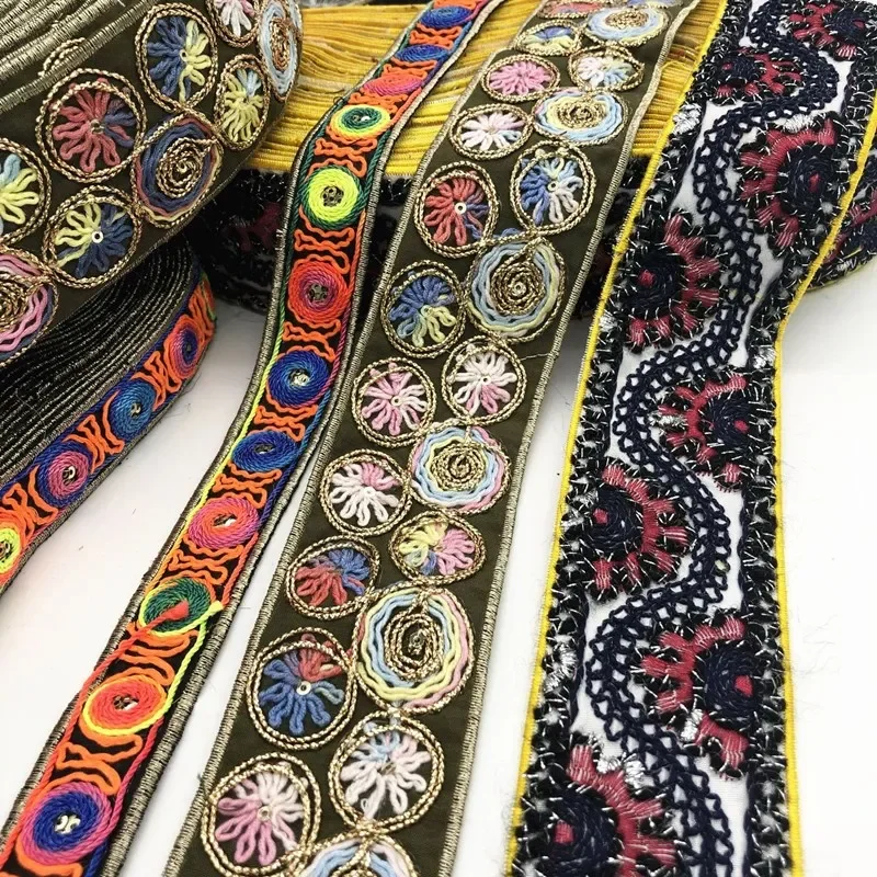 1 Yards Ethnic Embroidered Webbing Indian Trim DIY Handmade Sewing Ribbons Clothing Decorative Lace Trim