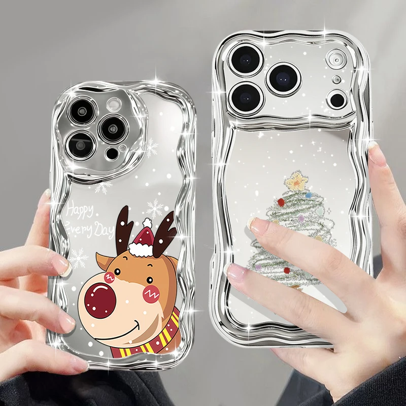 إِلْكَة عيد الميلاد نمط الكهربائي الفضة الحال بالنسبة آيفون 17 16 15 14 13 برو ماكس 16e الهواء 12 11 تصفيح مرآة لينة غطاء الهاتف