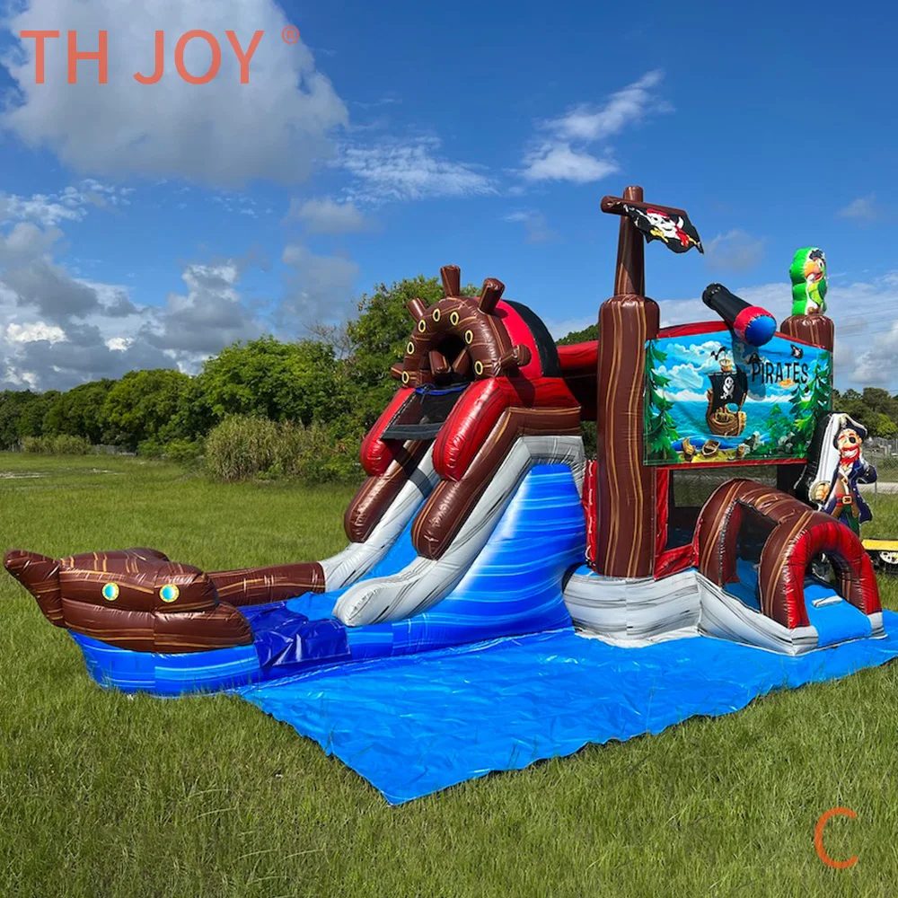Par mer à porte, maison de rebond de bateau Pirate commerciale avec toboggan, combos de maison de saut gonflable de location de fête avec ventilateur