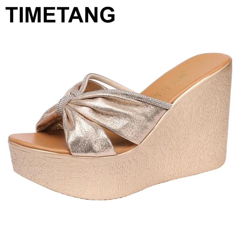 

TIMETANGGold Peep Toe Wedges Heel Sandals For Women Summer New Platform Open Toe Large Size 41 42 43 Fashionable Cool Shoes