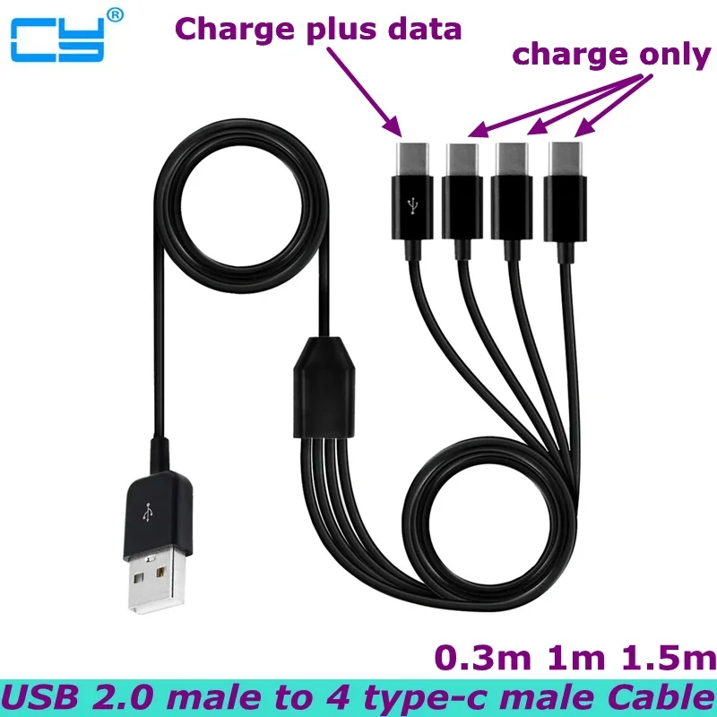 USB Type C Splitter Charging Cable,4.9ft 4/3/2 in 1 Multi Charging Cable, USB A to 4 x USB Type C Y Splitter Data Snyc Cord