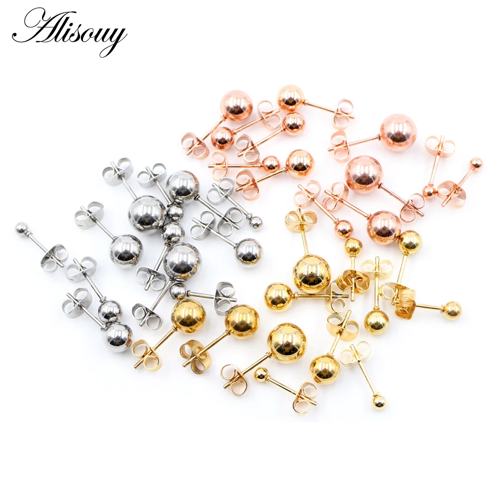 Alisouy 1 pair Unisex Stainless STEEL PLAIN Round BALL EAR STUDS Upper Ear Stud Earrings 3 -8mm Piercing Jewelry