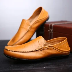 Men Loafers 2024 New Leather Shoes Men‘s Casual Shoes Moccasins Breathable Sneakers Men Driving Shoes Comfort Flats Plus Size 46