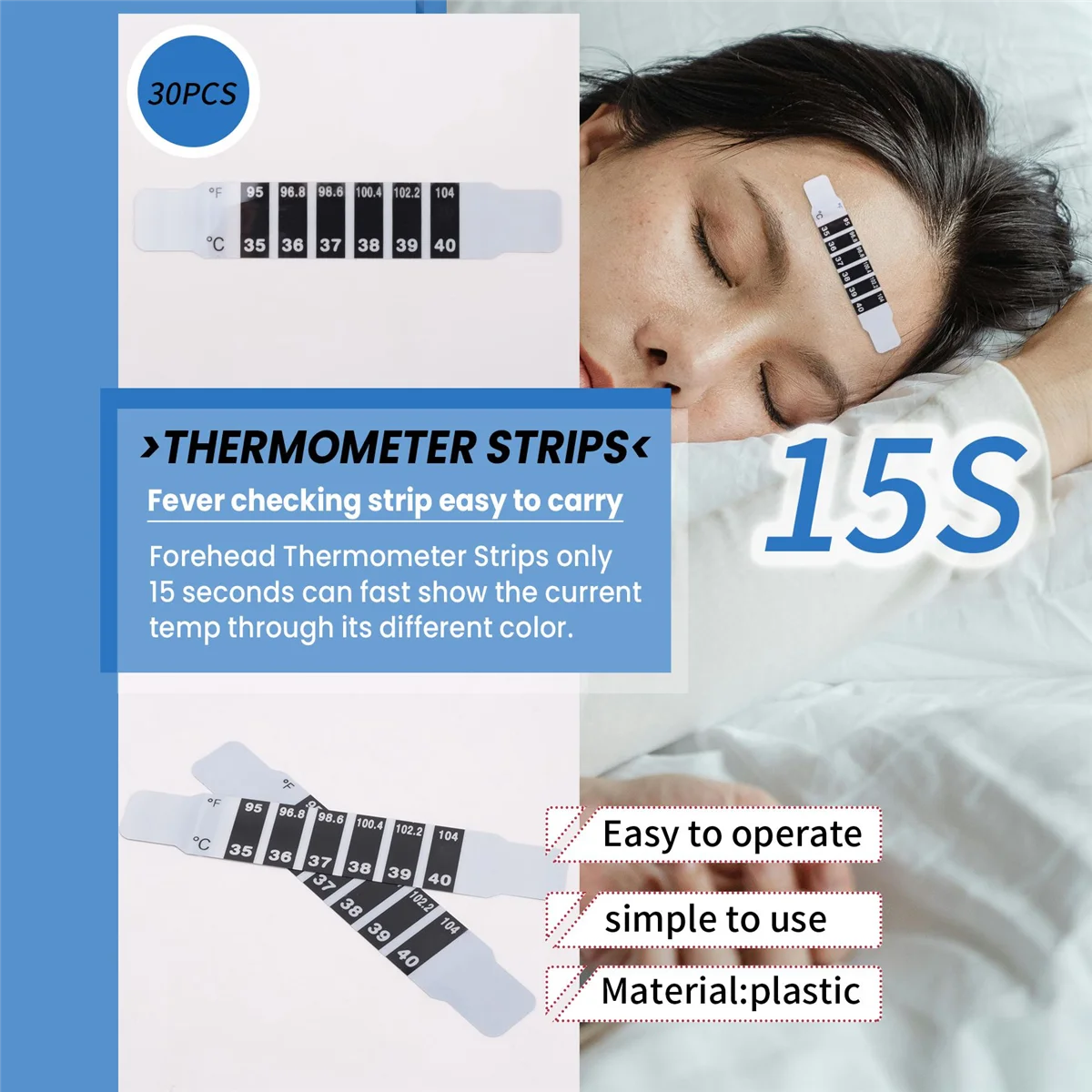 30 Pcs Forehead Thermometer Strips Adhesive Thermometer Strips Reusable Thermometer Stickers Discoloration Sticker