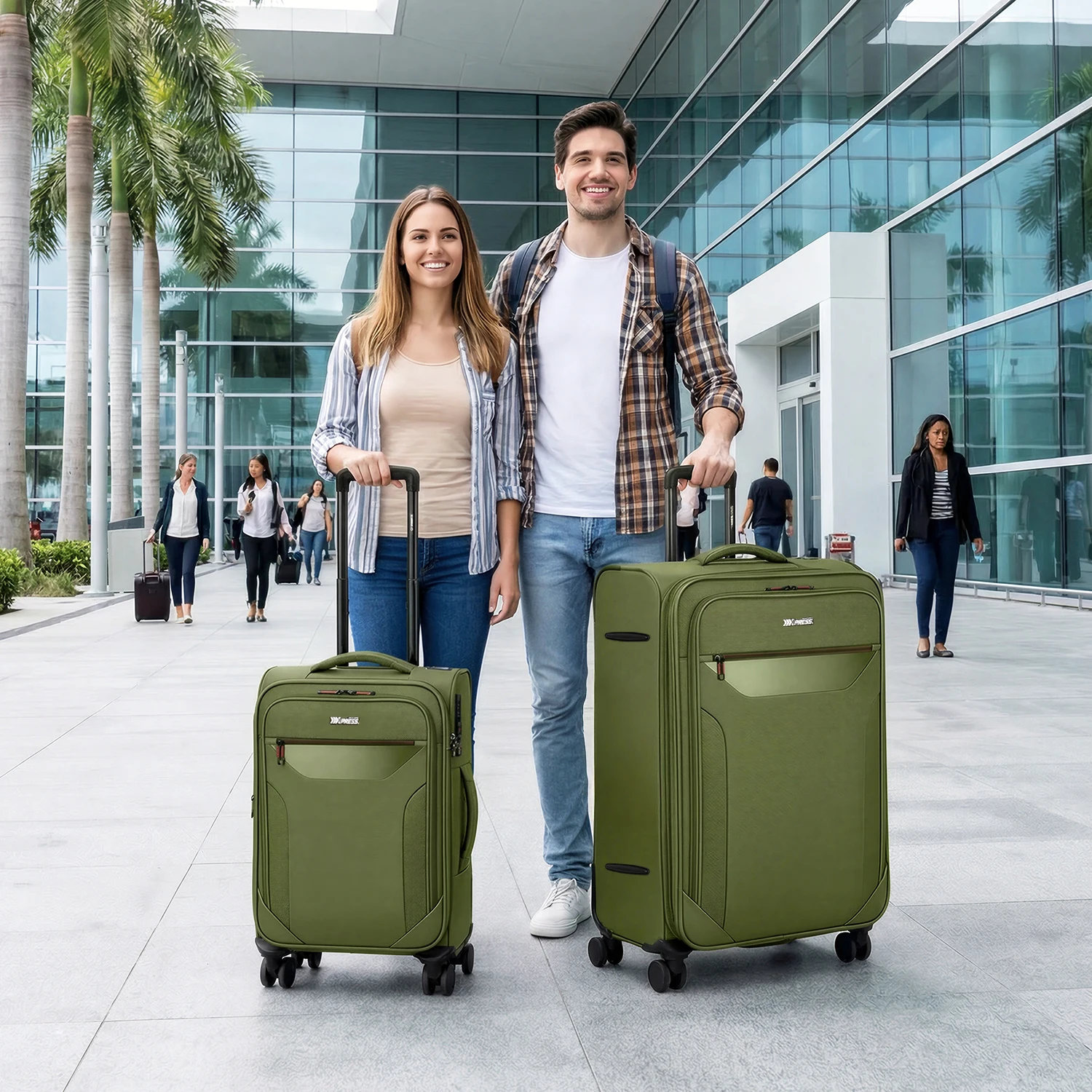 Softshell Luggage Expandable 2 Piece Set Durable Wheeled Suitcase Softside Lightweight Luggage Travel Set w/TSA Lock for Travel
