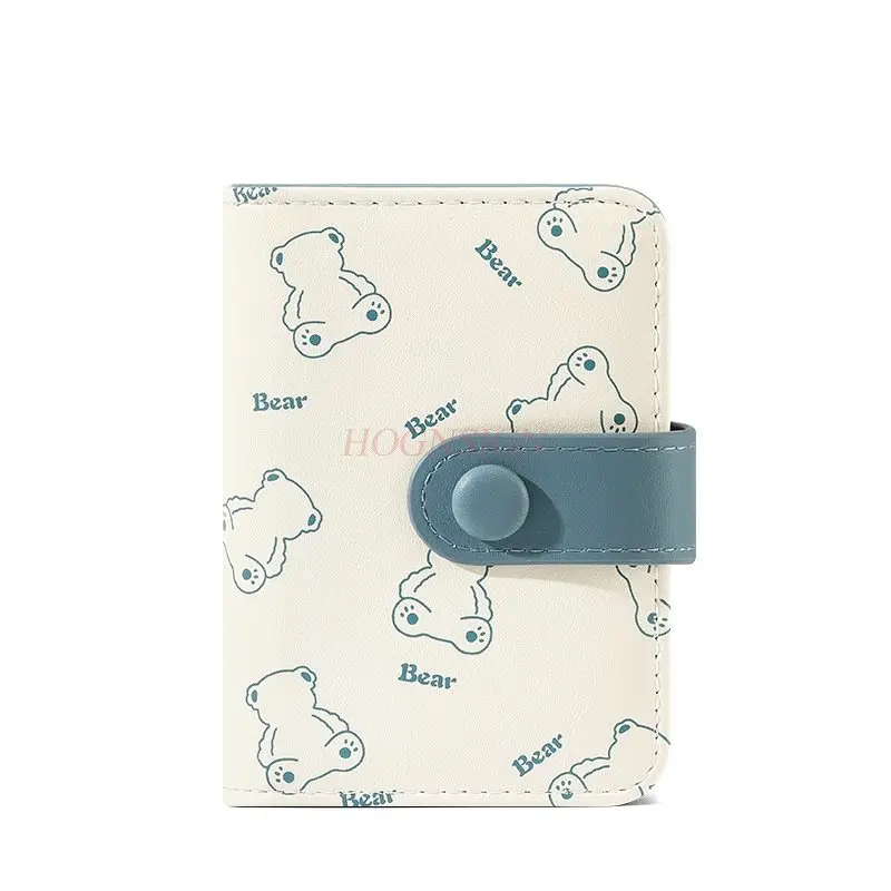 قطعة واحدة من حقيبة البطاقات الصغيرة المدمجة متعددة الفتحات مع طباعة الدب الصغير اللطيف للطالبات، حامل البطاقة