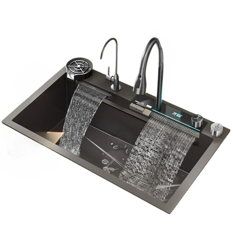 

Gun gray Feiyu waterfall sink 304 stainless steel household kitchen vegetable basin dishwashing large single sink