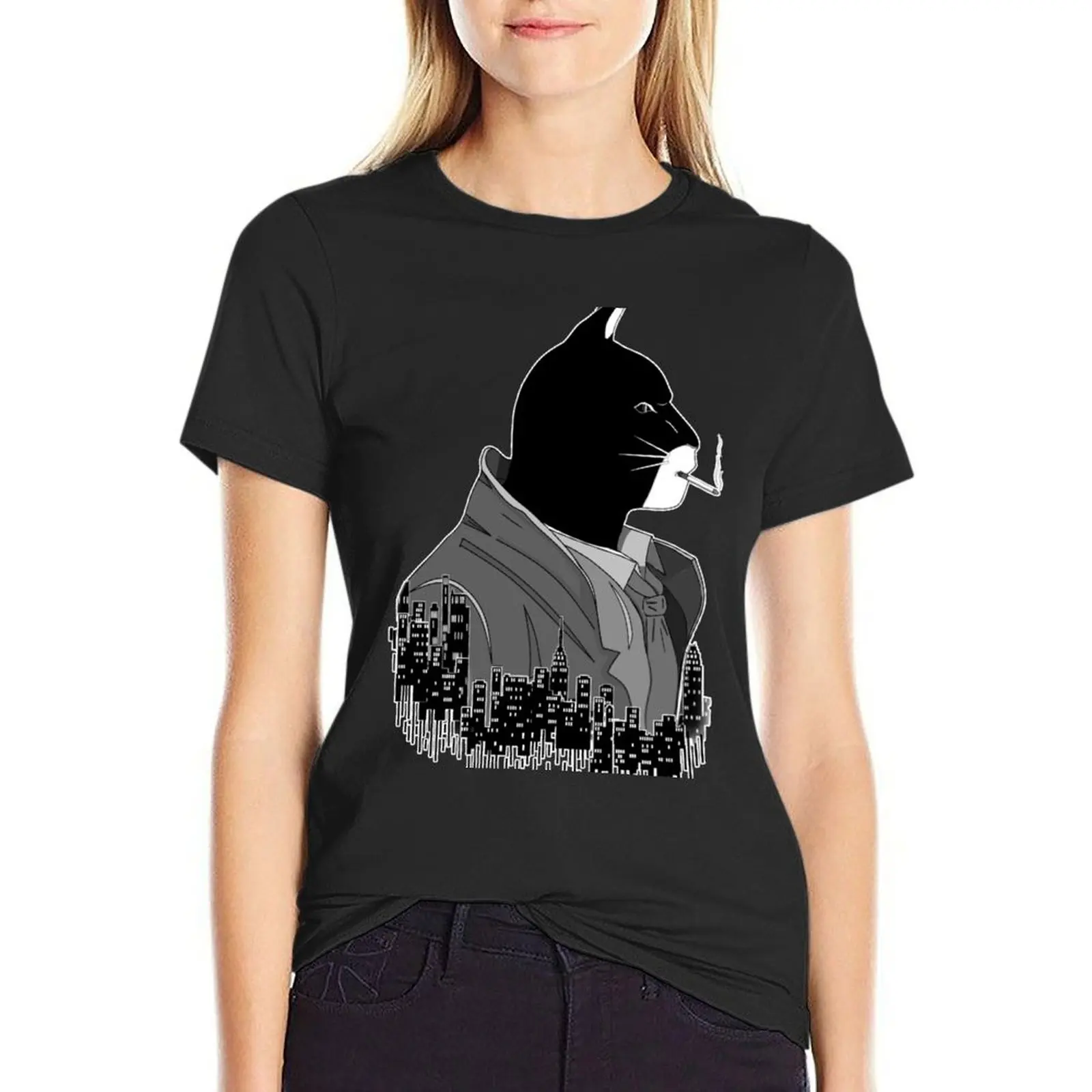 Blacksad Night City Black And White Noire T-Shirt anime Blouse clothes for Women