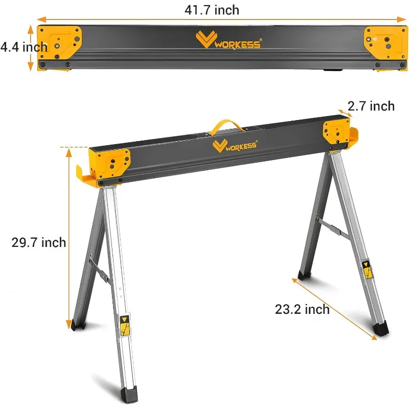 Saw Horses 2 Pack Folding, Heavy Duty Sawhorse Table 2600 Lbs Load Capacity with 2x4 Support Legs, Portable Folding and Fast