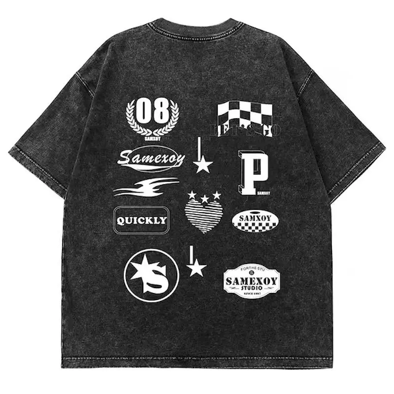 

Vintage T-shirts for Men and Women American High Street Trendy T Shirt Cotton Hip-hop Washed Acing Clothes Five Quarter Sleeve T