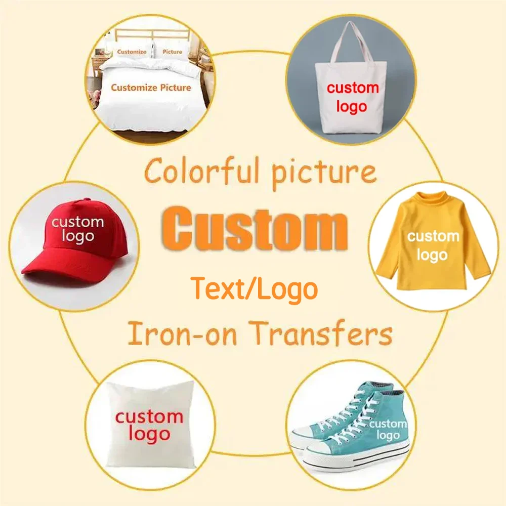 Custom Iron-on Transfers Text Picture Logo PVC Patch Heat Transfer Clothes Stickers Patches For Clothing Ironing Thermal Sticker