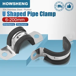 HOWSHENG 1-10pcs Rubber Lined Pipe Clamp P Clips 6mm-200mm Stainless Steel Mounting Hose Clamp for Fixed