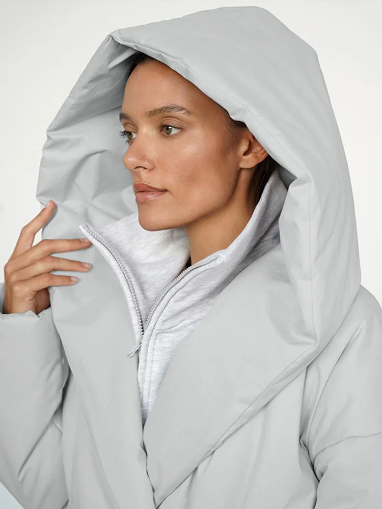 

Женские свободные стеганые куртки, парки, зимние пальто, большие теплые куртки-пуховики с длинным поясом, 2025 г., женская куртка с хлопковой подкладкой