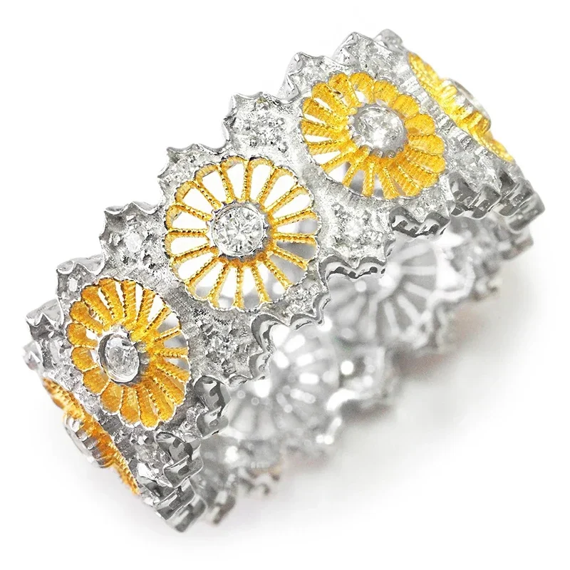 

Huitan Opulent Yellow Sunflower Rings Female Exquisite Graceful Finger Accessories Dainty Gorgeous Versatile Jewelry for Party