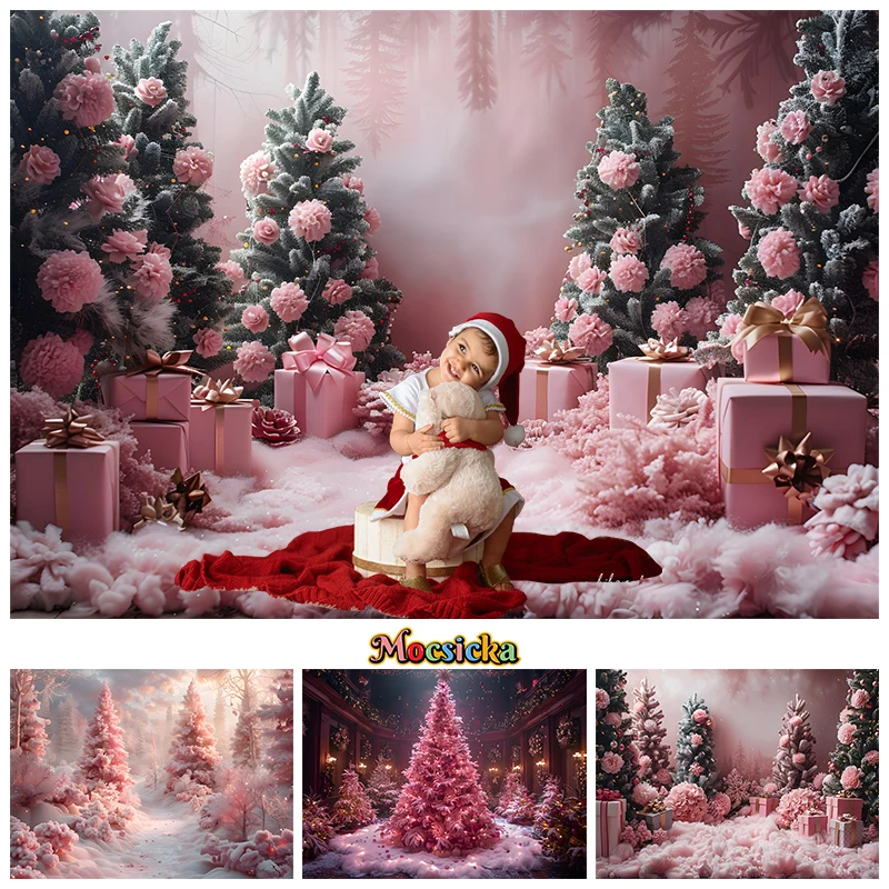 

Christmas Photography Backdrop Pink Flower Gift Box Baby Shower Photo Background For Shooting Props Decorations Studio Photocall