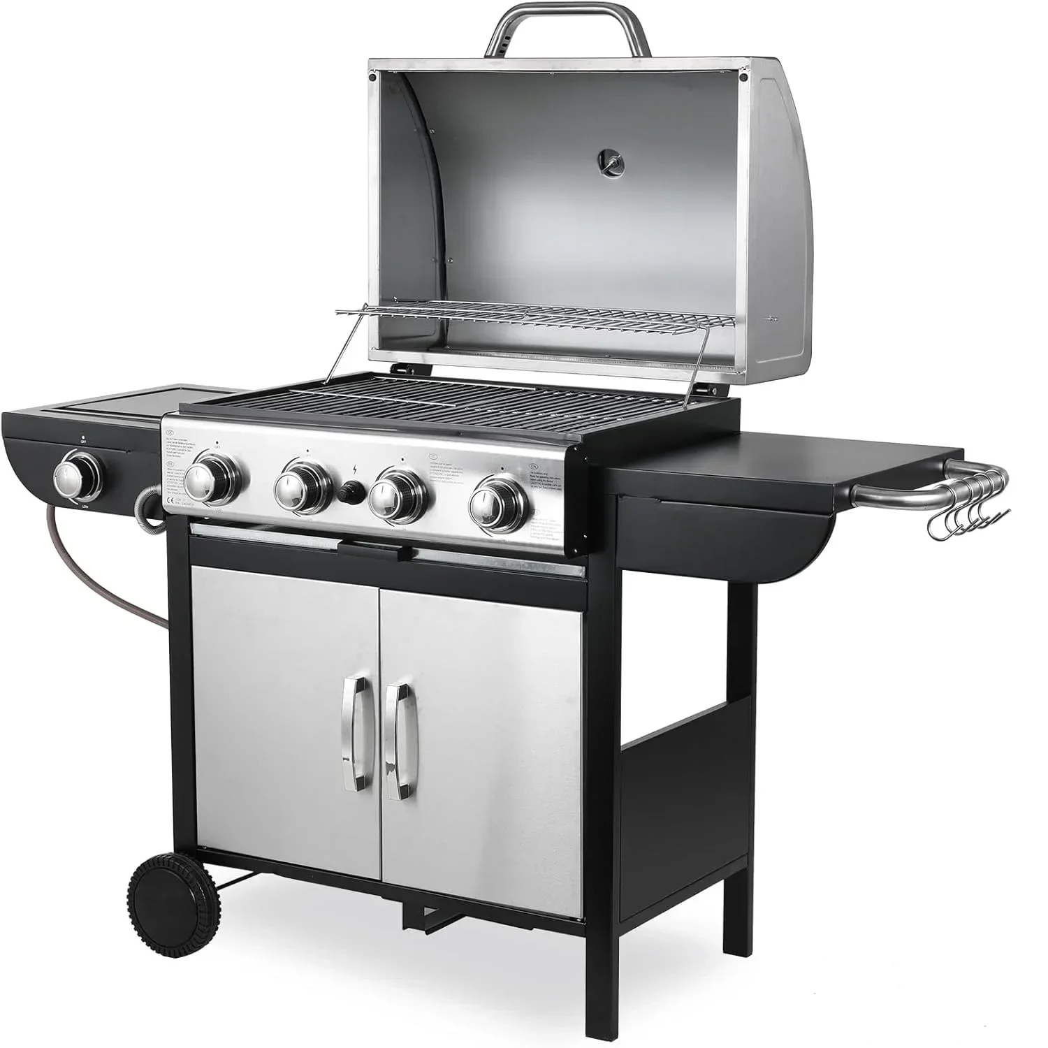 4 1-Flammen-Gasgrill, Master mit Seiten kochfeld, Grill wagen Gas Edelstahl, Hoch leistungs brenner, Impuls zündung