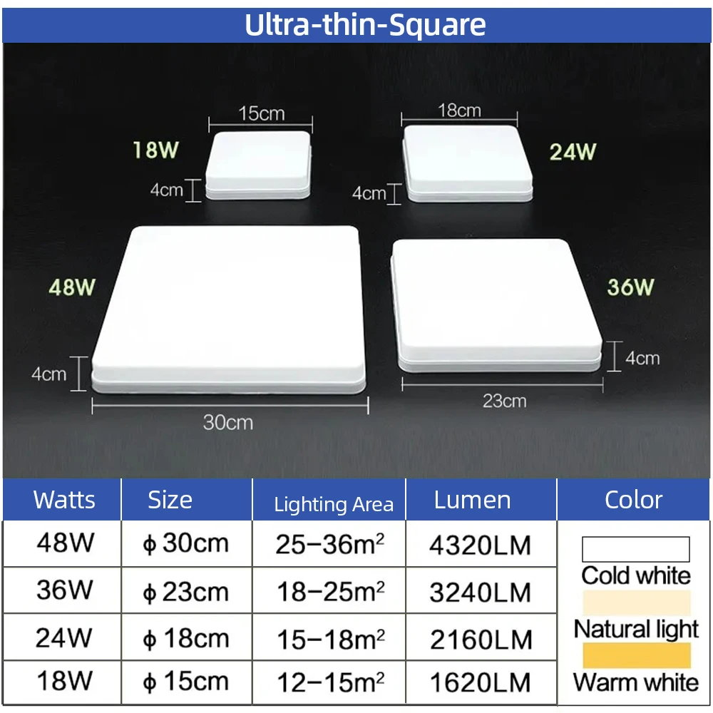 Yoom용 LED 천장 조명, 차갑고 따뜻한 흰색 자연광, 사각형 비품, 거실 Yoom 조명용 천장 램프, 24W, 36W, 48W