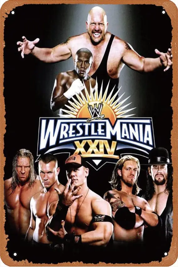 Wrestlemania Xxiv Retro Metal Tin Sign Vintage Room Decor Poster for Home Coffee Bar Wall Art Decor 8x12 Inch