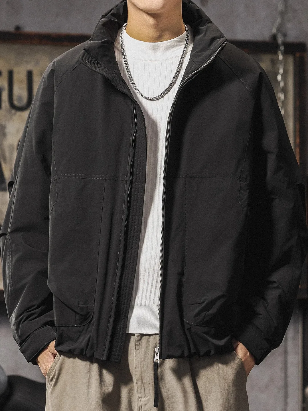 

Утепленная хлопковая куртка для мужчин: новая зимняя модель с воротником-стойкой, рабочая одежда, уличная куртка для защиты от холода, модное хлопковое пальто