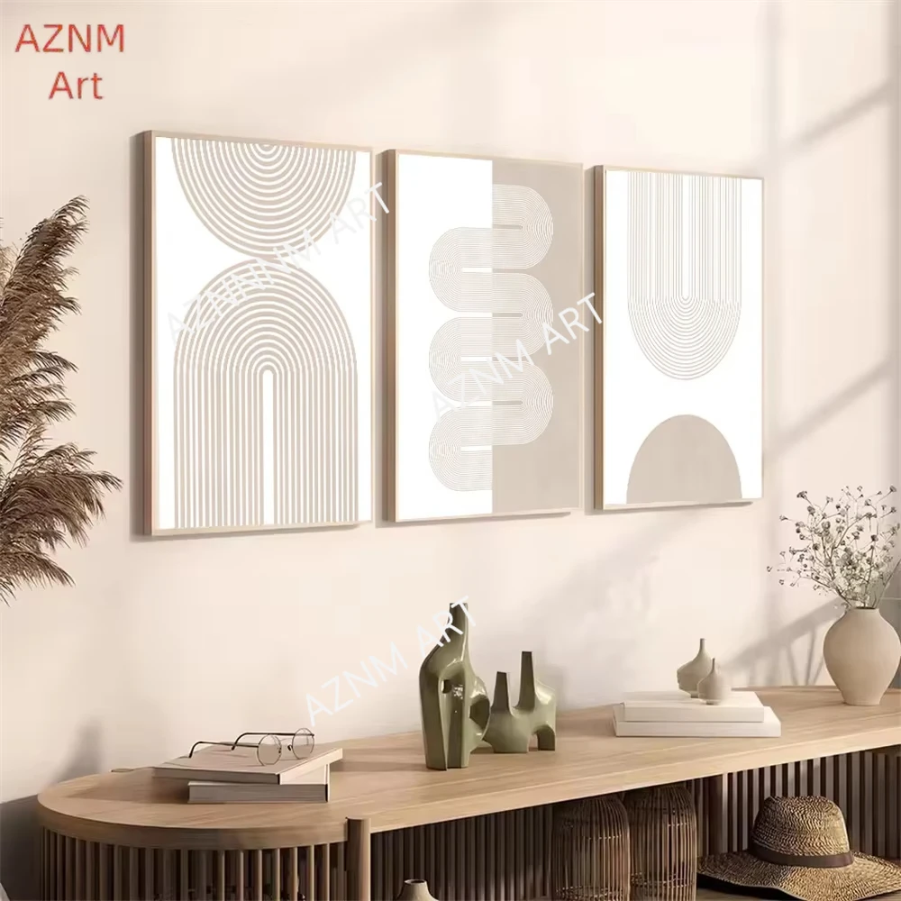 Moderne Minimalistische Wandkunst Geometrische Beige Boho Linien Leinwandmalerei Bohemian Poster Drucke Bilder Schlafzimmer Wohnzimmer Dekoration