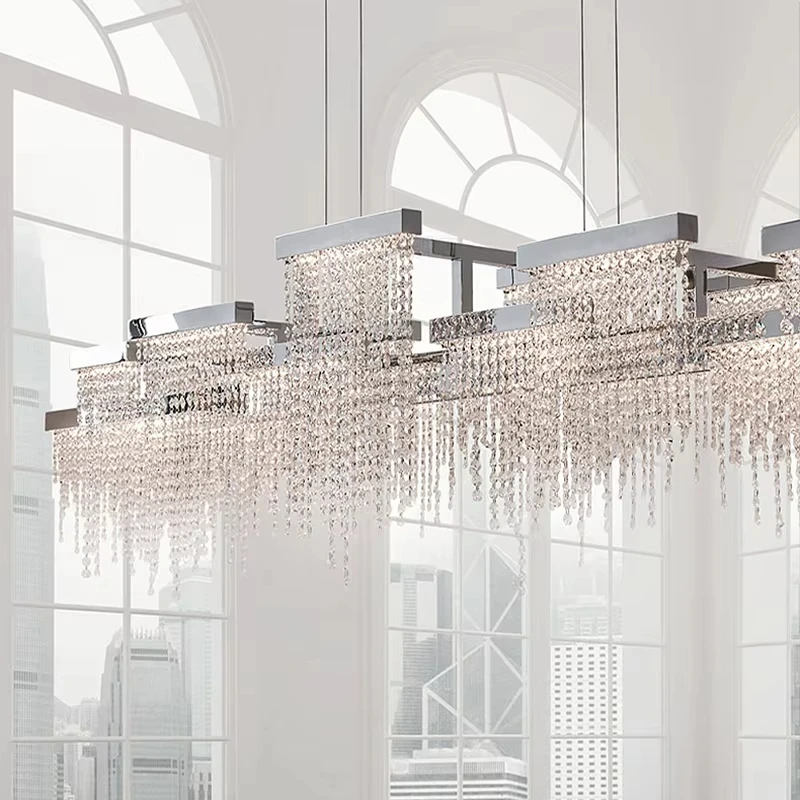 ​Luxury Postmodern K9 Crystal Chrome Chandelier with G9 LED Bulbs for Dining Room Living Room Hanging Light Fixture​