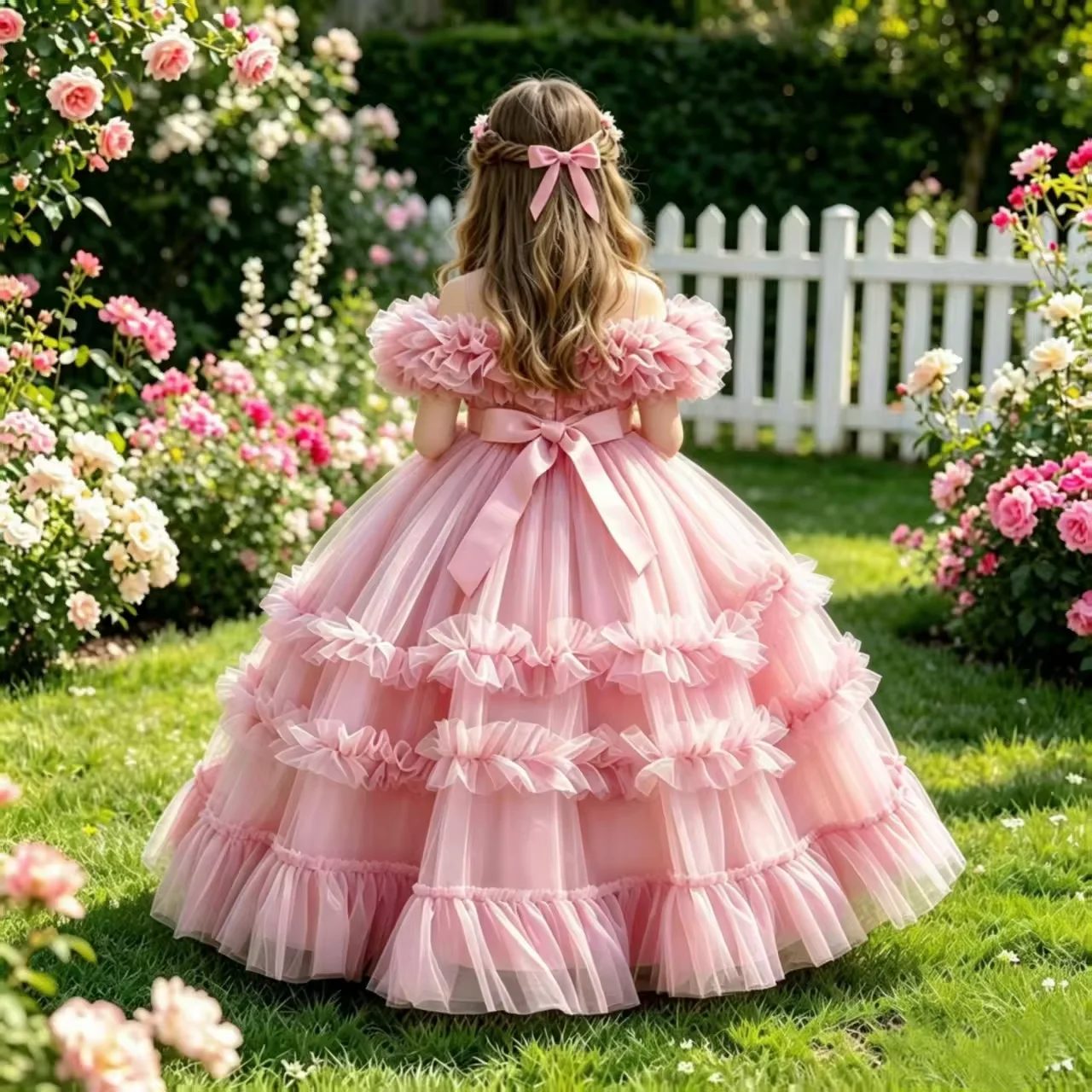 3-12 years old children's dress birthday party stage performance elegant embroidered one-shoulder girl princess dress